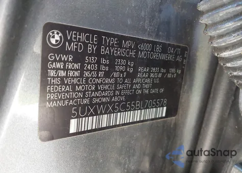 2011 BMW X3 xDrive28I z USA, uszkodzony, nr VIN 5UXWX5C55BL705578